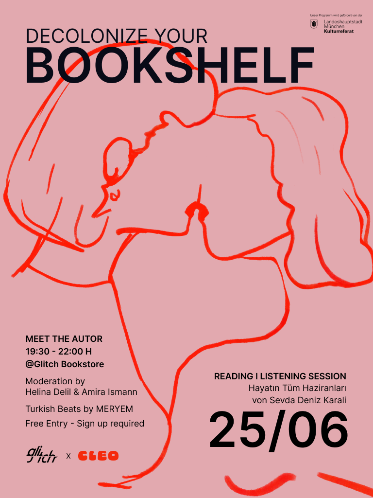 Visual für Decolonize your Bookshelf-Lesung am 25.06. im glitch Buchladen